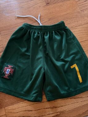 Green Boys- Ronaldo Athletic Shorts with Number 7 like new